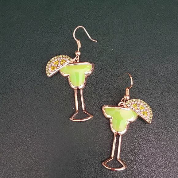 Cheers Margarita Earrings Lime Green Glasses with Sliced Lime‎ and Crystals - Picture 5 of 5